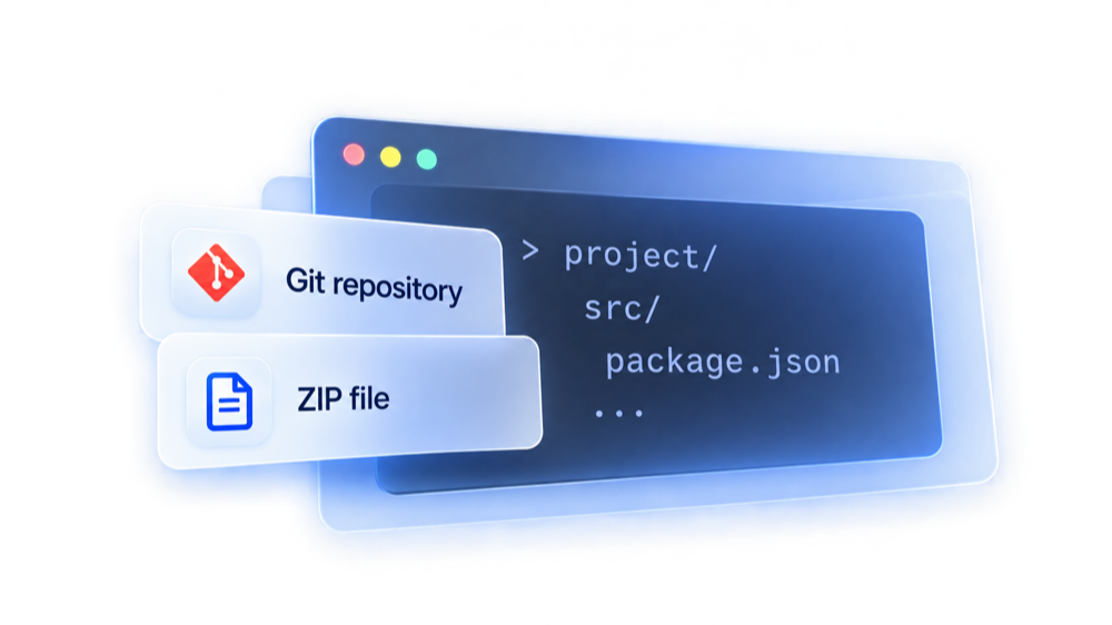 gitリポジトリまたはZIPでコードを共有する様子